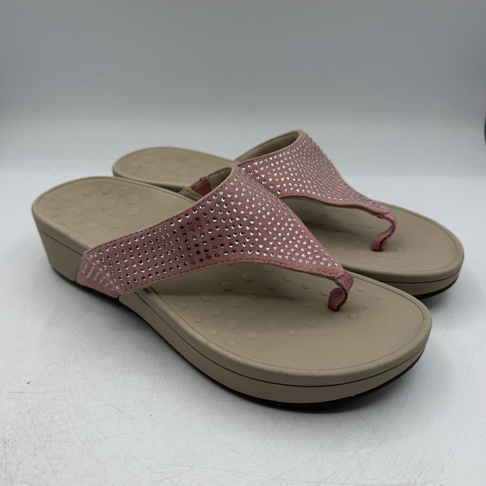 Vionic Naples Thong Sandals Womens 9 Pink Rhinestone‎ Arch Support Comfort Shoes